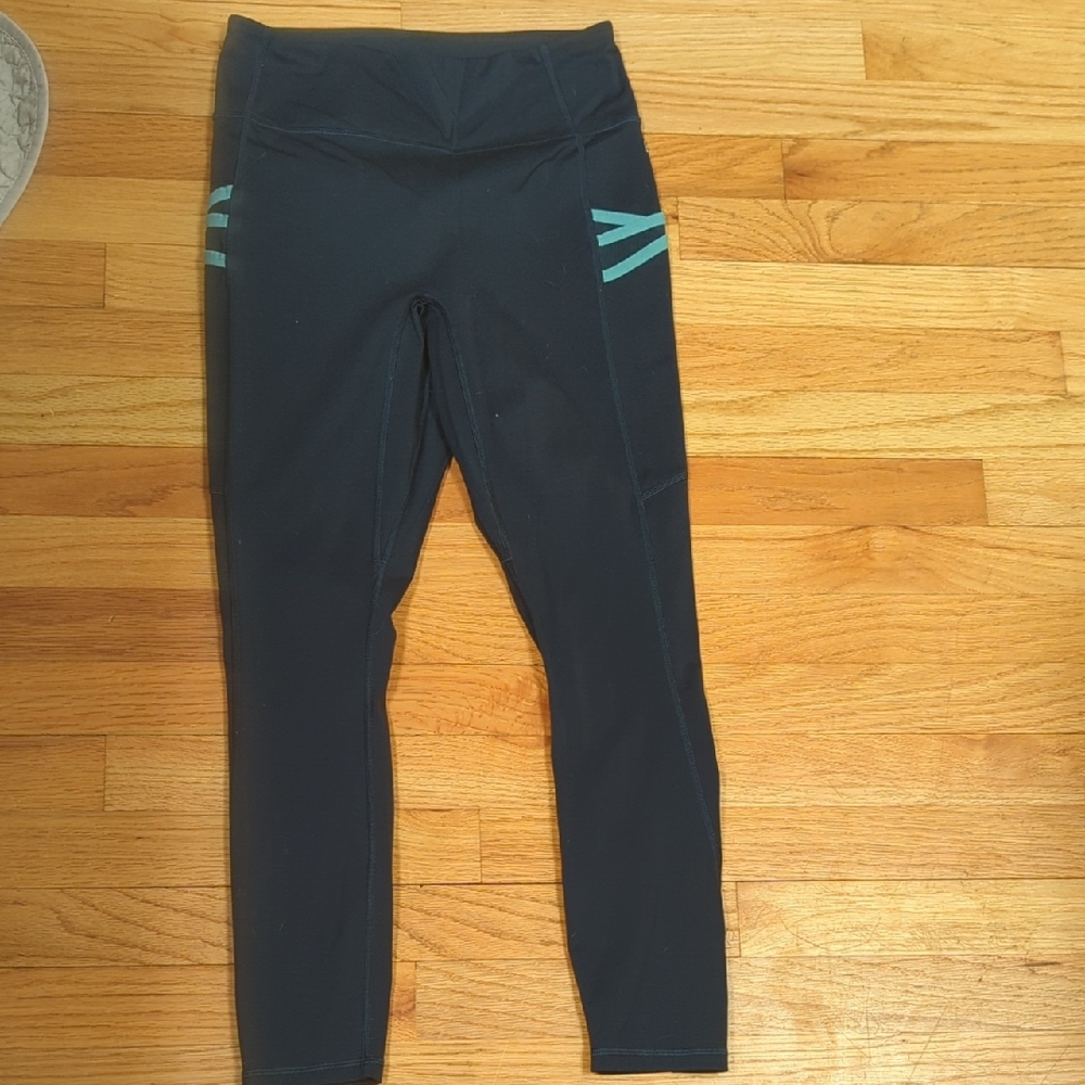 Fabletics Black Leggings with Teal Accents